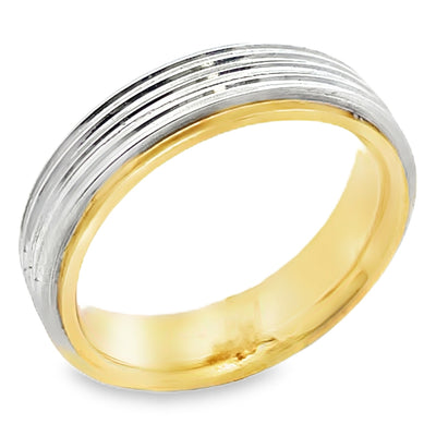 Platinum & 18K Yellow Gold Wedding Band with Linear Details