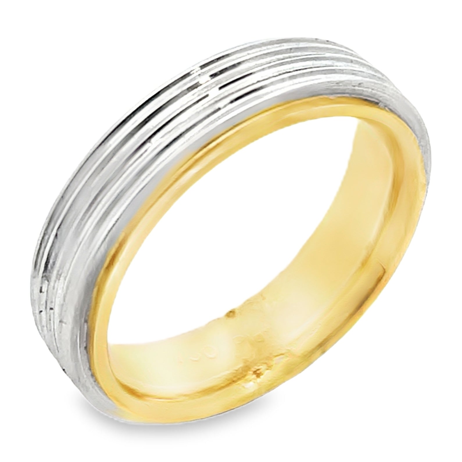 Platinum & 18K Yellow Gold Wedding Band with Linear Details