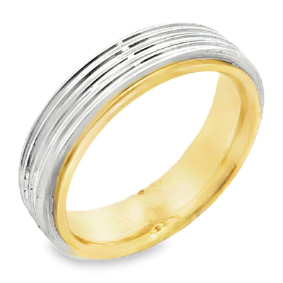 Platinum & 18K Yellow Gold Wedding Band with Linear Details