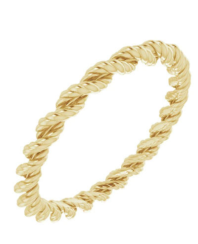 14K Yellow Gold Stackable Cable Twist Rope Ring 2 Millimeters