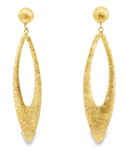 14K Yellow Gold Marquise Shape Long Earrings