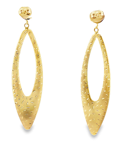 14K Yellow Gold Marquise Shape Long Earrings