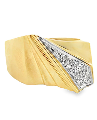 14K Yellow Gold 0.05 Carat Diamond Asymmetric Pinky Ring