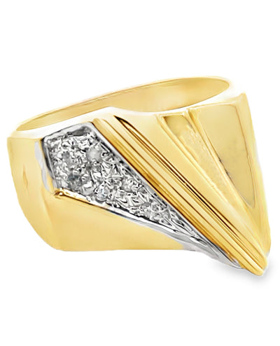 14K Yellow Gold 0.05 Carat Diamond Asymmetric Pinky Ring