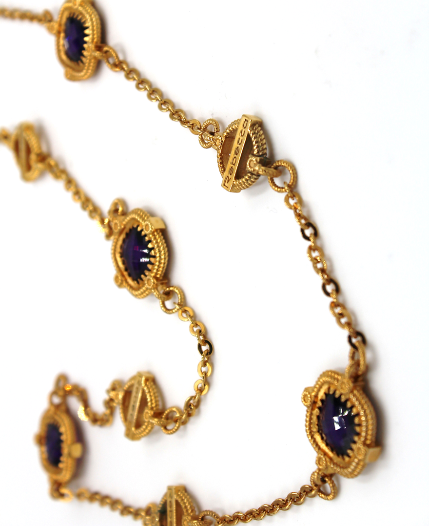 Rebecca Gioielli 40 inch Long Bronze Necklace with Purple Hydrothermal Stones