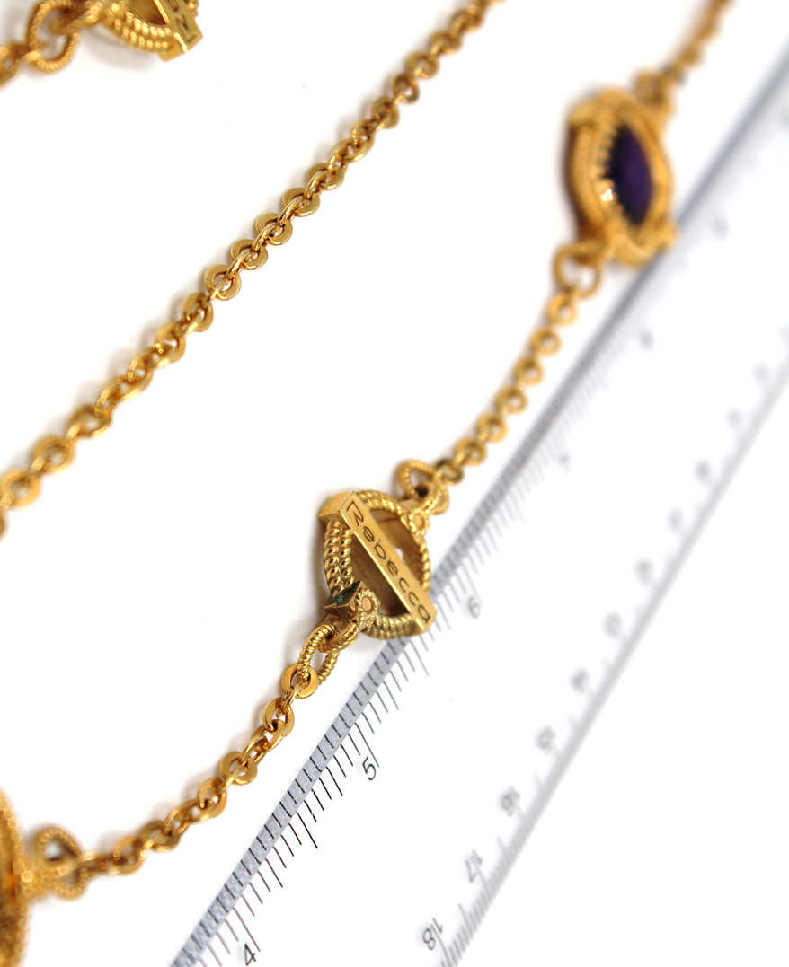 Rebecca Gioielli 40 inch Long Bronze Necklace with Purple Hydrothermal Stones