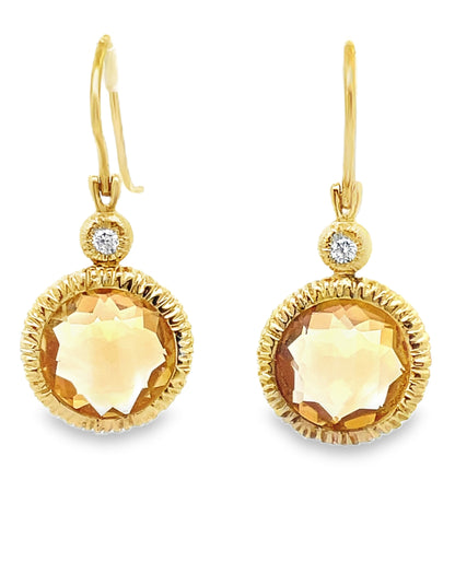 14K Yellow Gold Citrine and Diamond Drop Earrings