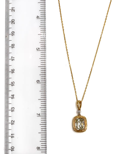18K Yellow Gold 1.72 Carat Green Amethyst Pendant Necklace