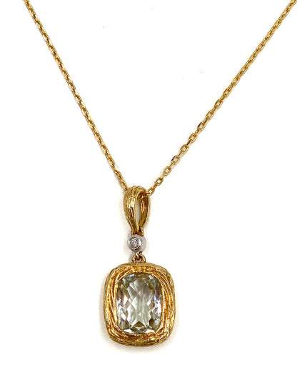 18K Yellow Gold 1.72 Carat Green Amethyst Pendant Necklace