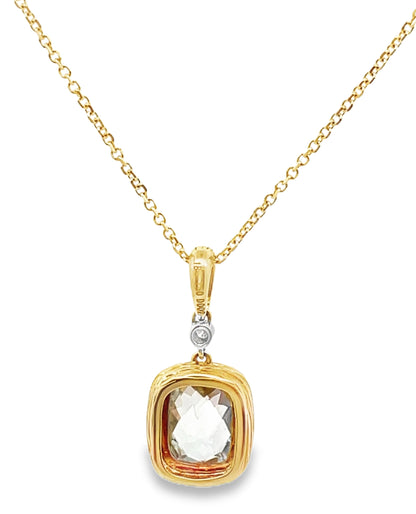 18K Yellow Gold 1.72 Carat Green Amethyst Pendant Necklace