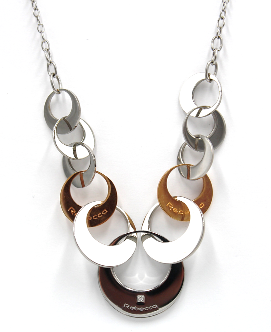 Rebecca Gioielli 19 Inch Circle Link Necklace in Steel and Bronze