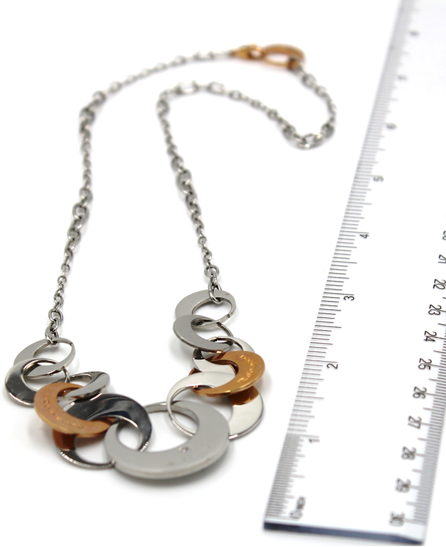 Rebecca Gioielli 19 Inch Circle Link Necklace in Steel and Bronze