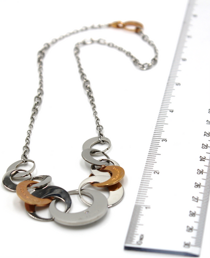 Rebecca Gioielli 19 Inch Circle Link Necklace in Steel and Bronze