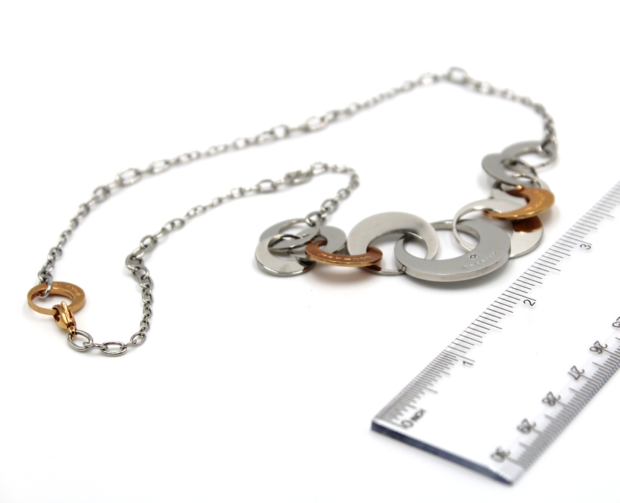 Rebecca Gioielli 19 Inch Circle Link Necklace in Steel and Bronze