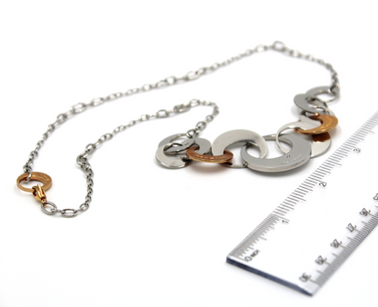 Rebecca Gioielli 19 Inch Circle Link Necklace in Steel and Bronze