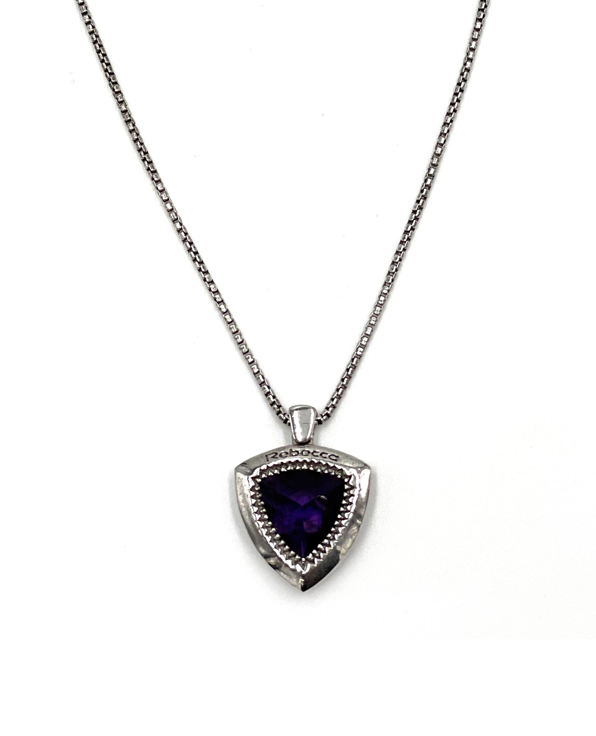 Rebecca Gioielli "Liberty" Purple Triangle Beaded Pendant Necklace in Sterling Silver
