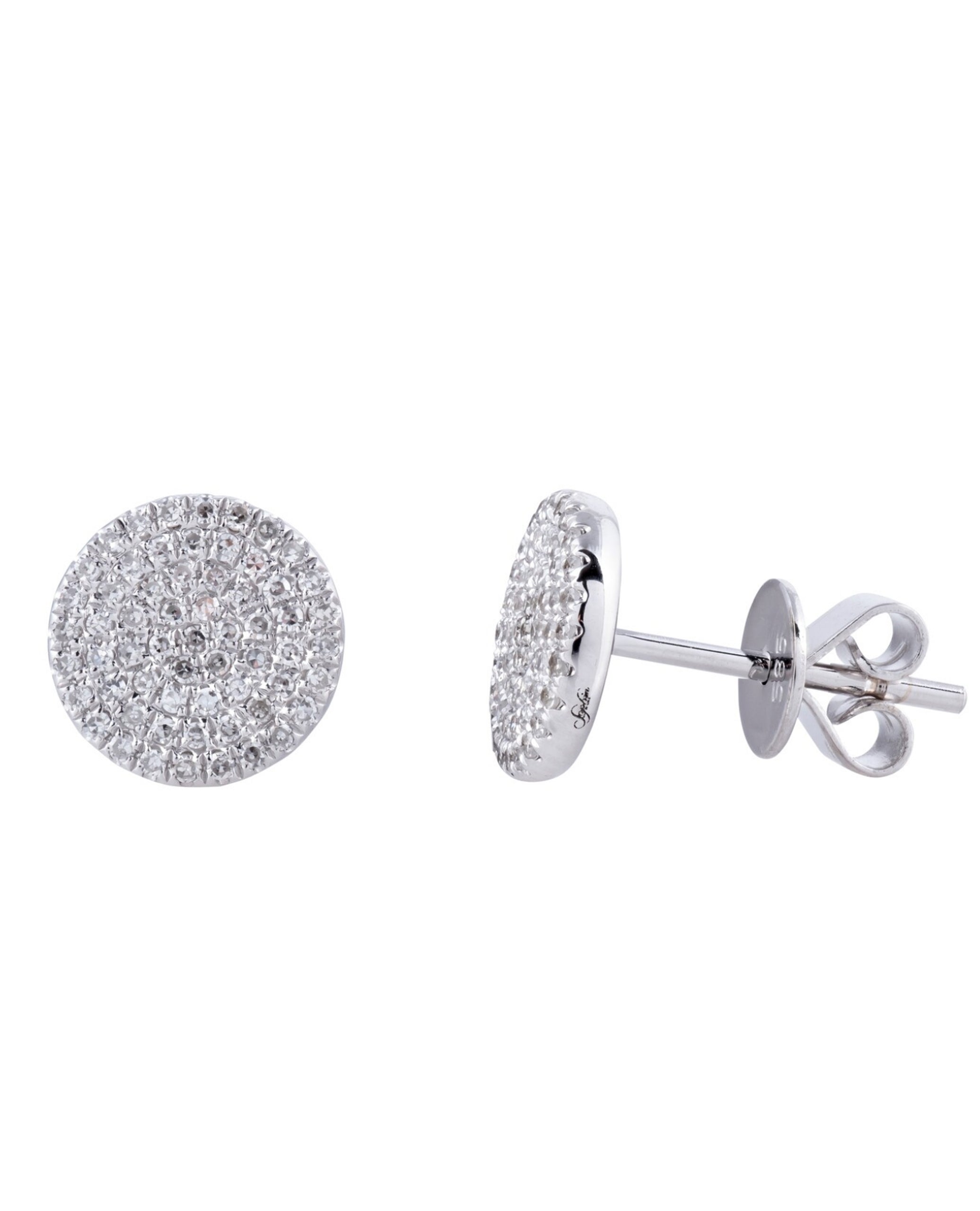14K White Gold Pave Stud Earrings with Pushbacks