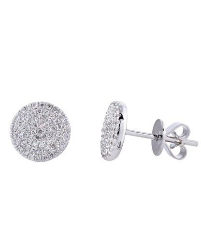 14K White Gold Pave Stud Earrings with Pushbacks