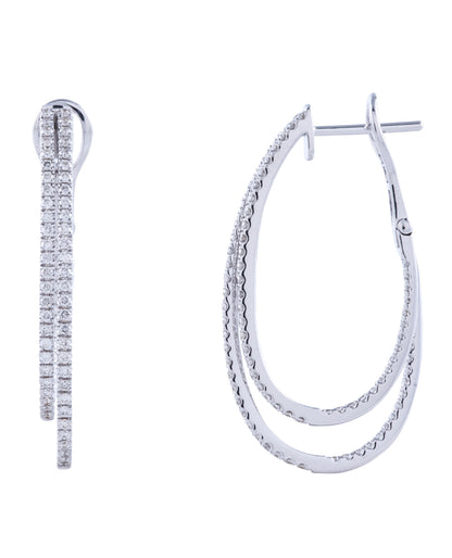 14K White Gold Double Hoop Diamond Earrings
