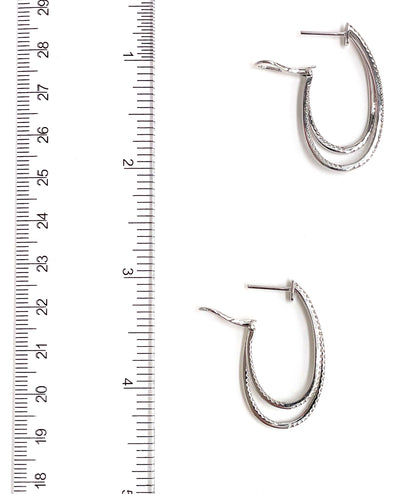 14K White Gold Double Hoop Diamond Drop Earrings