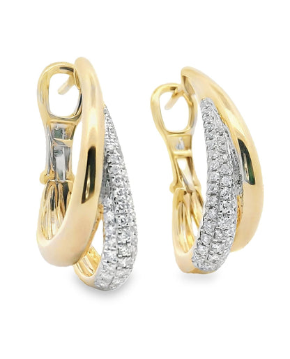 14K Two Tone Double Hoop Diamond Earrings