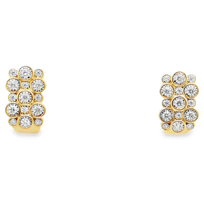 14K Yellow Gold Post Earrings With Pushback Closures With Round Diamonds Totaling 0.56 Carats, Small And Large Staggered Alternating Arrangement