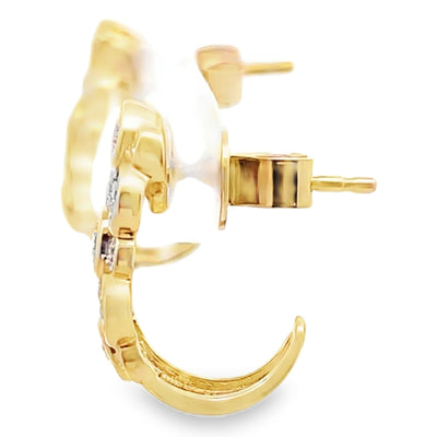 14K Yellow Gold Post Earrings With Pushback Closures With Round Diamonds Totaling 0.56 Carats, Small And Large Staggered Alternating Arrangement