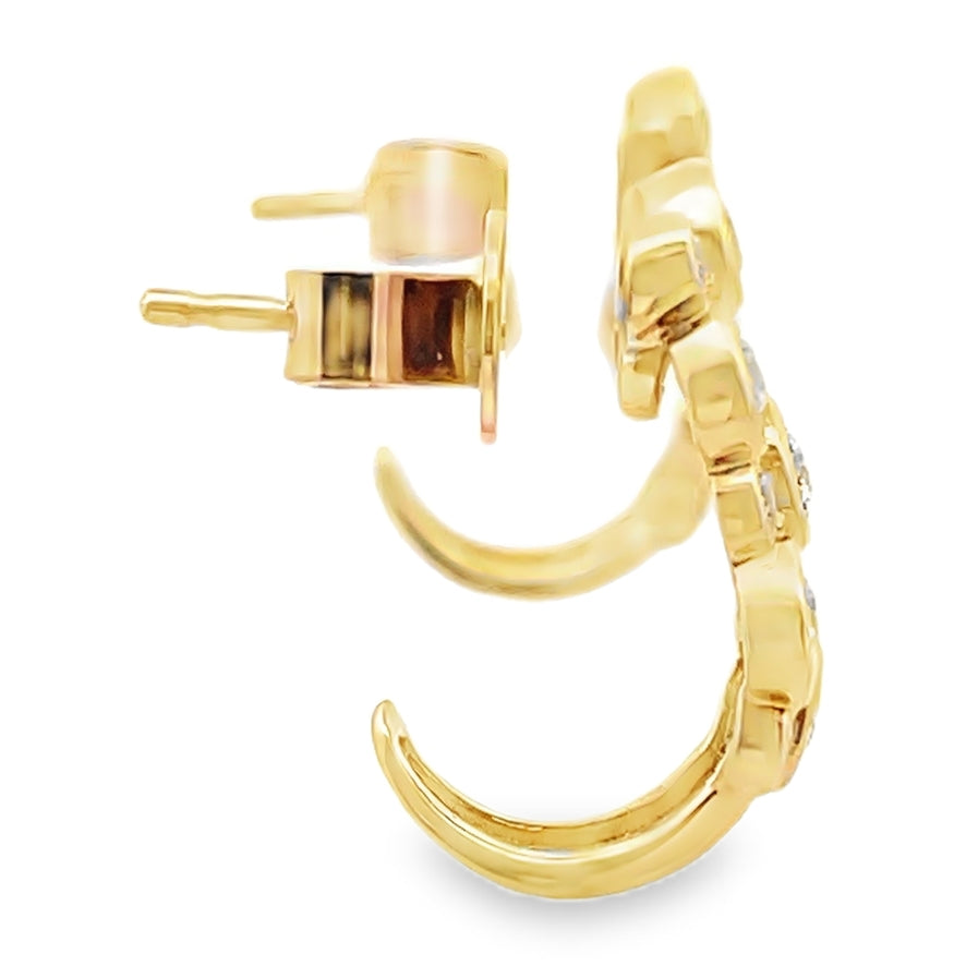 14K Yellow Gold Post Earrings With Pushback Closures With Round Diamonds Totaling 0.56 Carats, Small And Large Staggered Alternating Arrangement