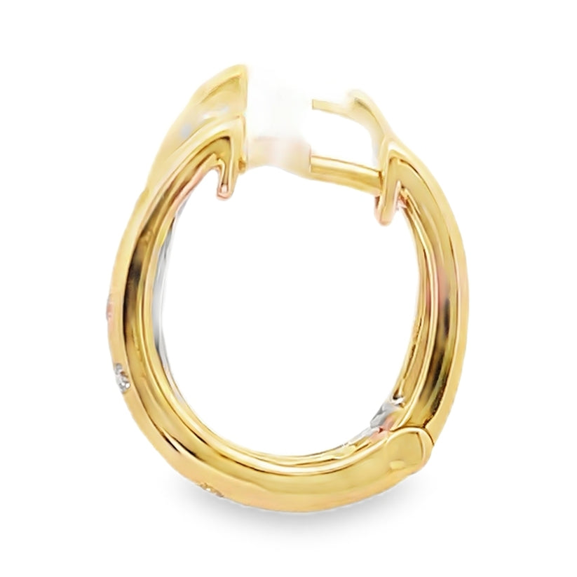 14K Yellow And White Two-Tone Gold Double Hoop Earrings With Round Diamonds Totaling 0.52 Carats, Hinged Snap Back Closures