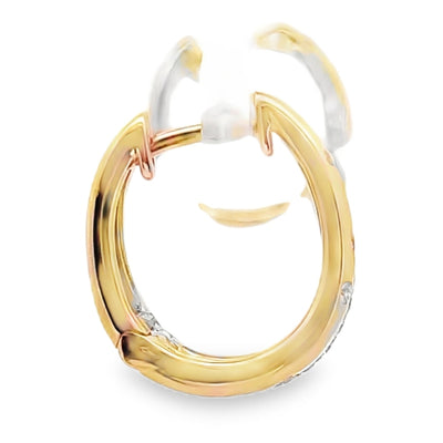 14K Yellow And White Two-Tone Gold Double Hoop Earrings With Round Diamonds Totaling 0.52 Carats, Hinged Snap Back Closures