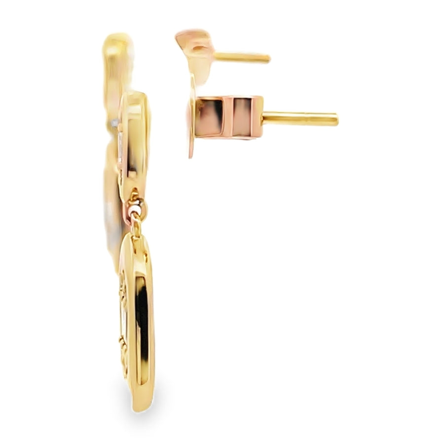 14K Yellow Gold Drop Earrings With Posts, Pushback Closures, Round Diamonds Totaling 0.25 Carats And Baguette Diamonds Totaling 0.40 Carats