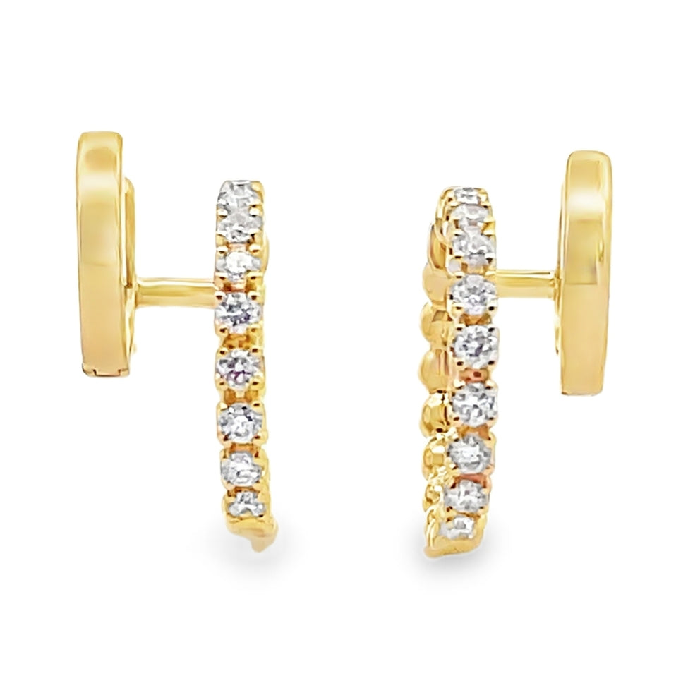 14K Yellow Gold Double Hoop Earrings With Hinged Snap Back Closures And Round Diamonds Totaling 0.39 Carats