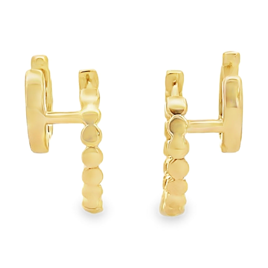 14K Yellow Gold Double Hoop Earrings With Hinged Snap Back Closures And Round Diamonds Totaling 0.39 Carats