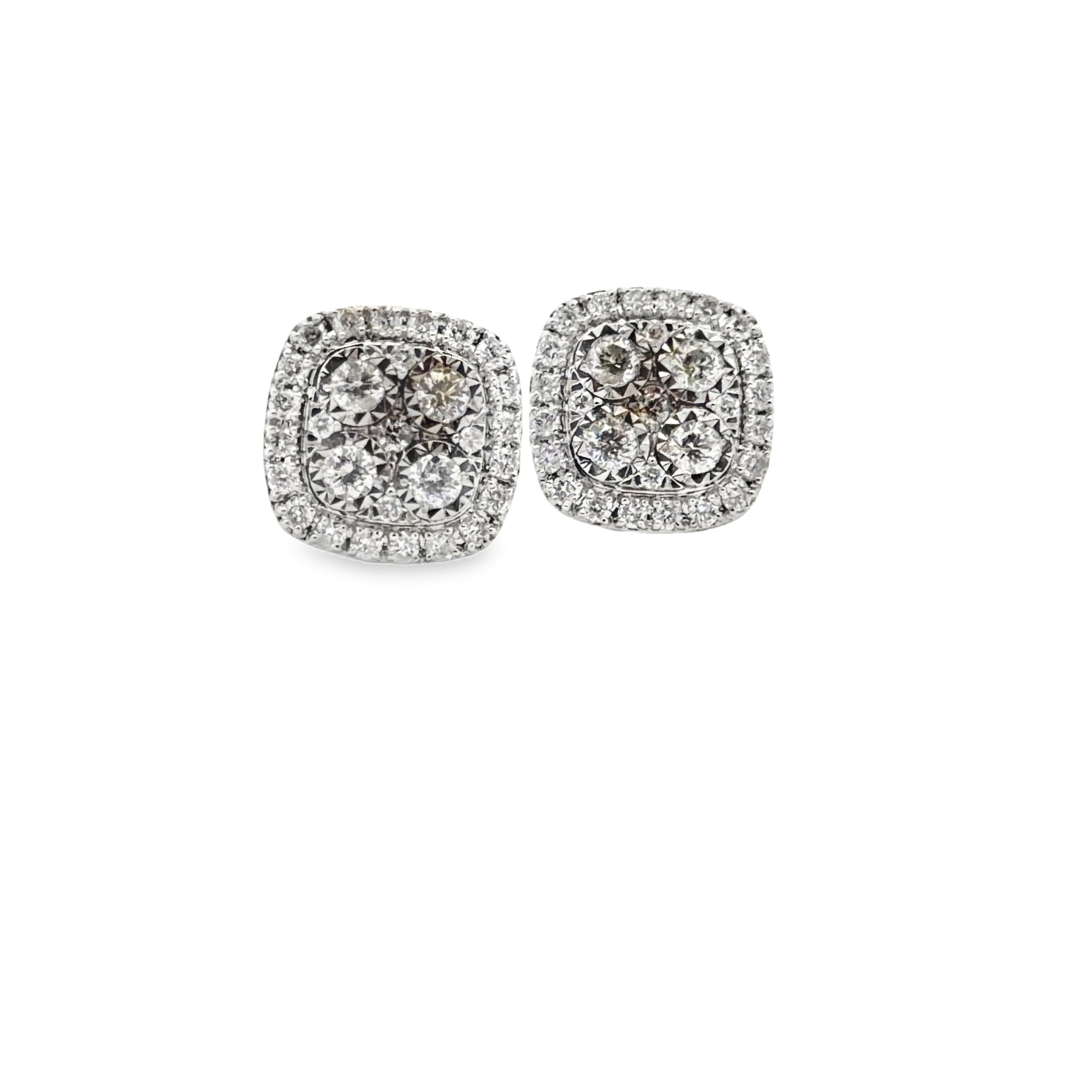 14K White Gold Cushion Shape Button Earrings with 0.73 carat  Diamonds