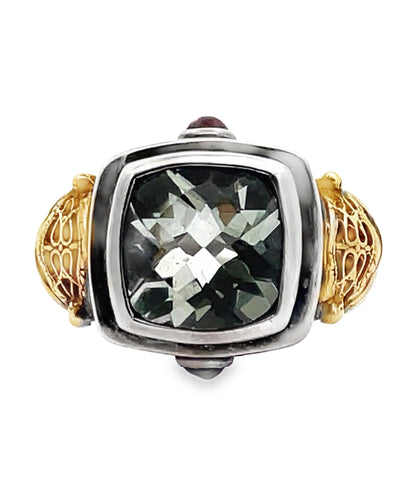 William Schraft Sterling Silver and 18K Gold Ring with Green Amethyst
