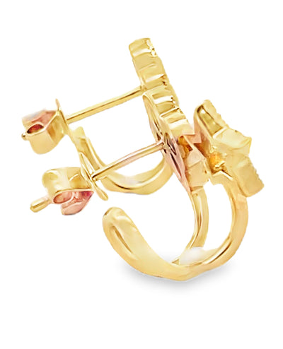 Black Onyx Quatrefoil Earrings in 14K Yellow Gold with Openwork Star, Halo Diamonds and Pushbacks