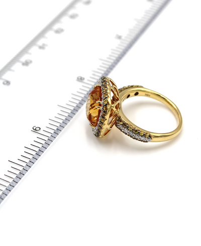 Cushion Shape Citrine Ring with Diamonds & Yellow Sapphires in 18K Gold