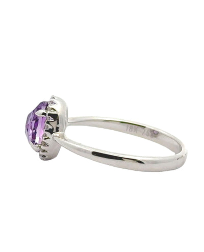 Oval Amethyst Ring with Round Diamonds in 18K White Gold Modern Setting
