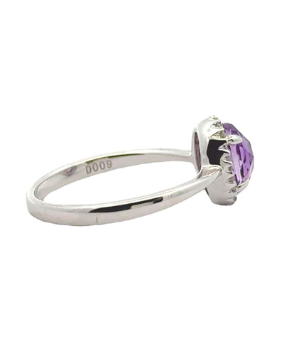 Oval Amethyst Ring with Round Diamonds in 18K White Gold Modern Setting