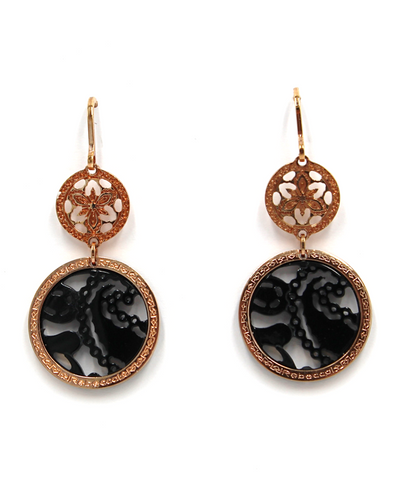 Rebecca Gioielli Pink Double Circle Drop Earrings in Bronze and 18K Pink Gold Overlay