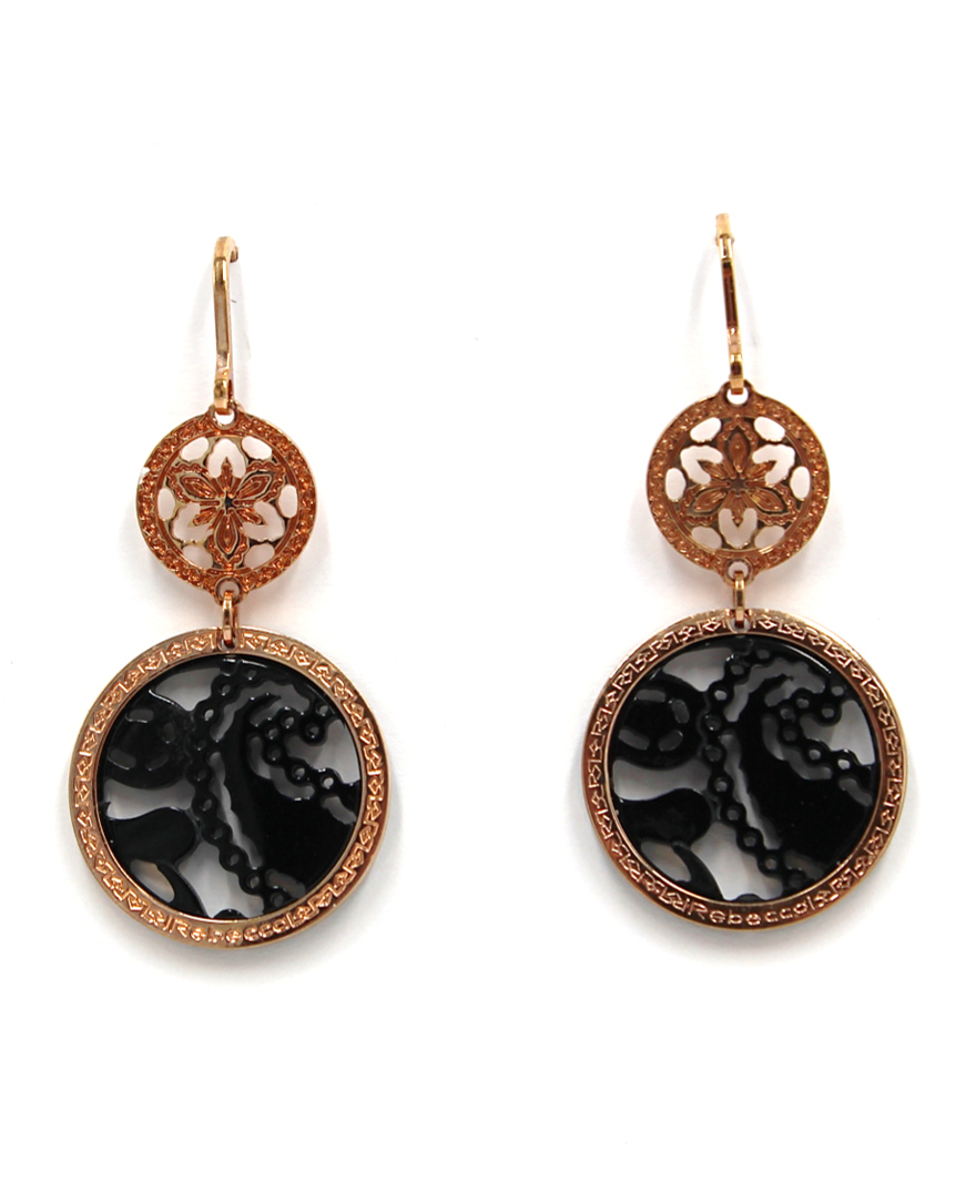 Rebecca Gioielli Pink Circle Drop Earrings in Bronze and 18K Pink Gold Overlay