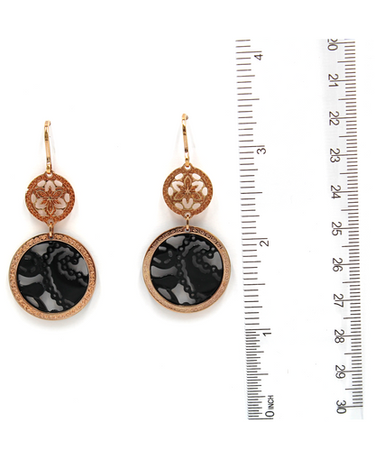 Rebecca Gioielli Pink Circle Drop Earrings in Bronze and 18K Pink Gold Overlay