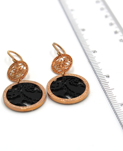 Rebecca Gioielli Pink Circle Drop Earrings in Bronze and 18K Pink Gold Overlay