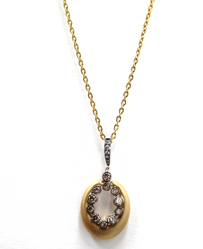 Oval Pendant Necklace with Round Brown Diamonds in 18K Yellow Gold