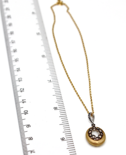 Oval Pendant Necklace with Round Brown Diamonds in 18K Yellow Gold