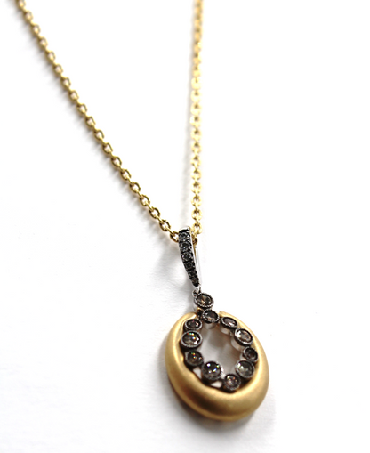 Oval Pendant Necklace with Round Brown Diamonds in 18K Yellow Gold
