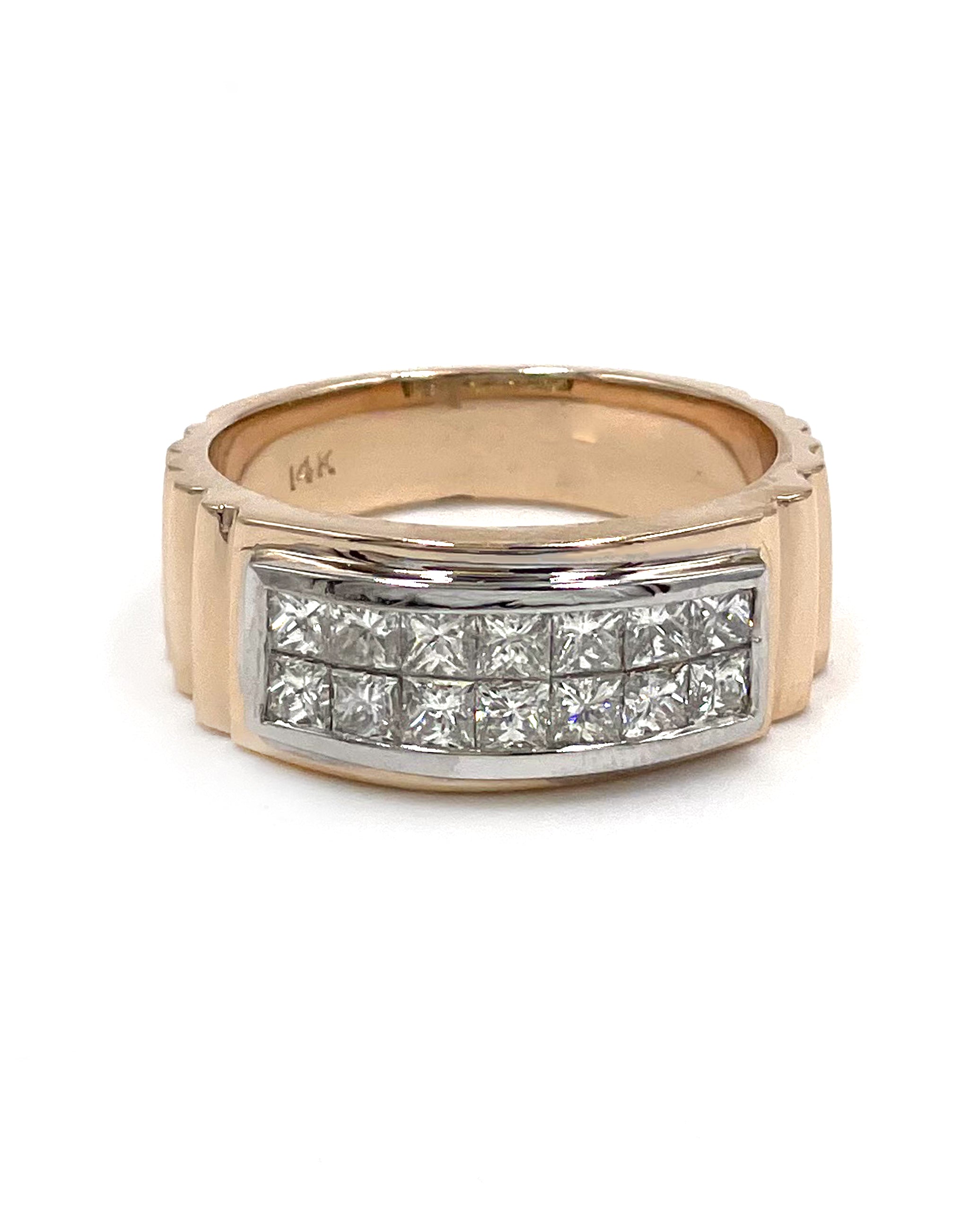 14K Rose Gold Invisibly Set Men's Diamond Ring