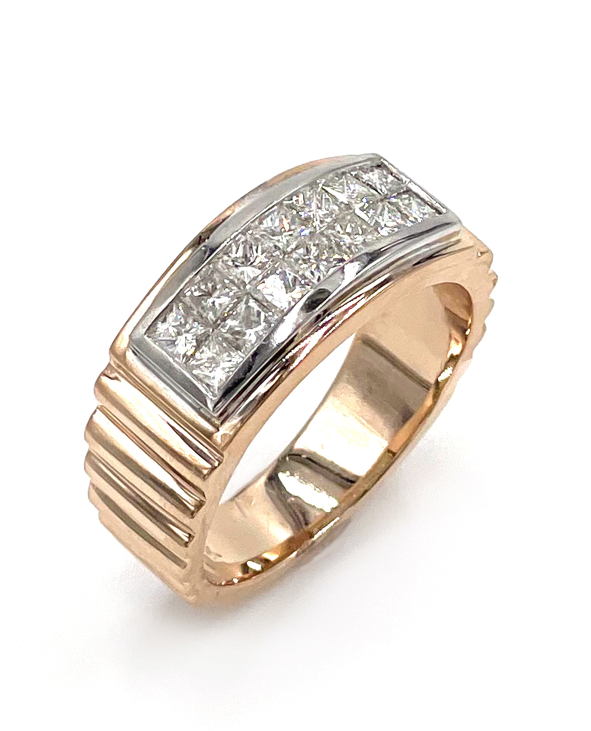 14K Rose Gold Invisibly Set Men's Diamond Ring