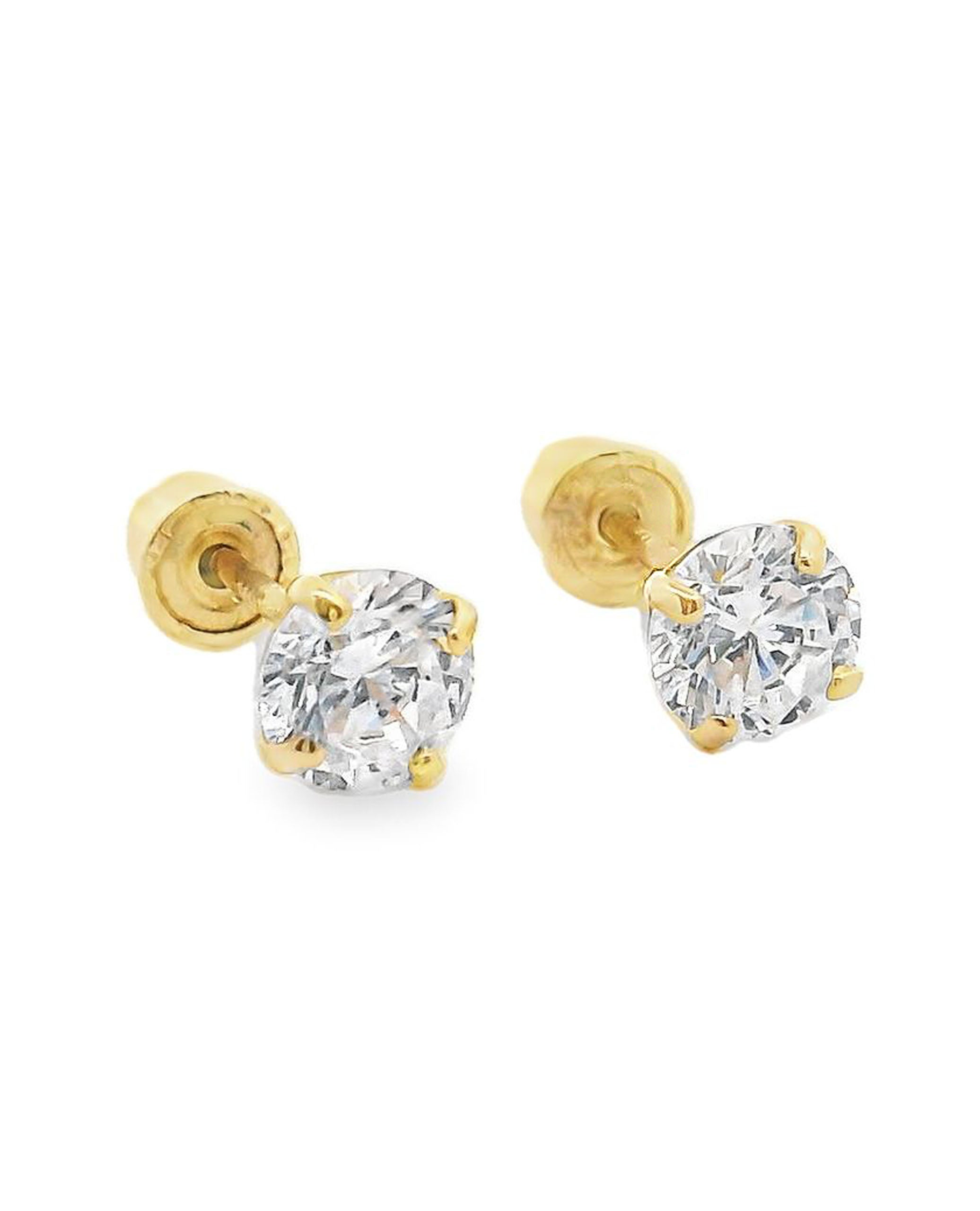 14K Yellow Gold Cubic Zirconia Screwback Stud Earrings with Screwbacks