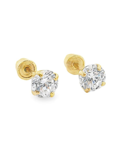 14K Yellow Gold Cubic Zirconia Screwback Stud Earrings with Screwbacks